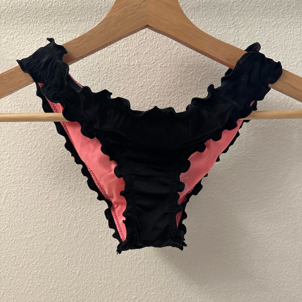 PINK Victoria's Secret Black Ruffle Swim Bottoms NWOT